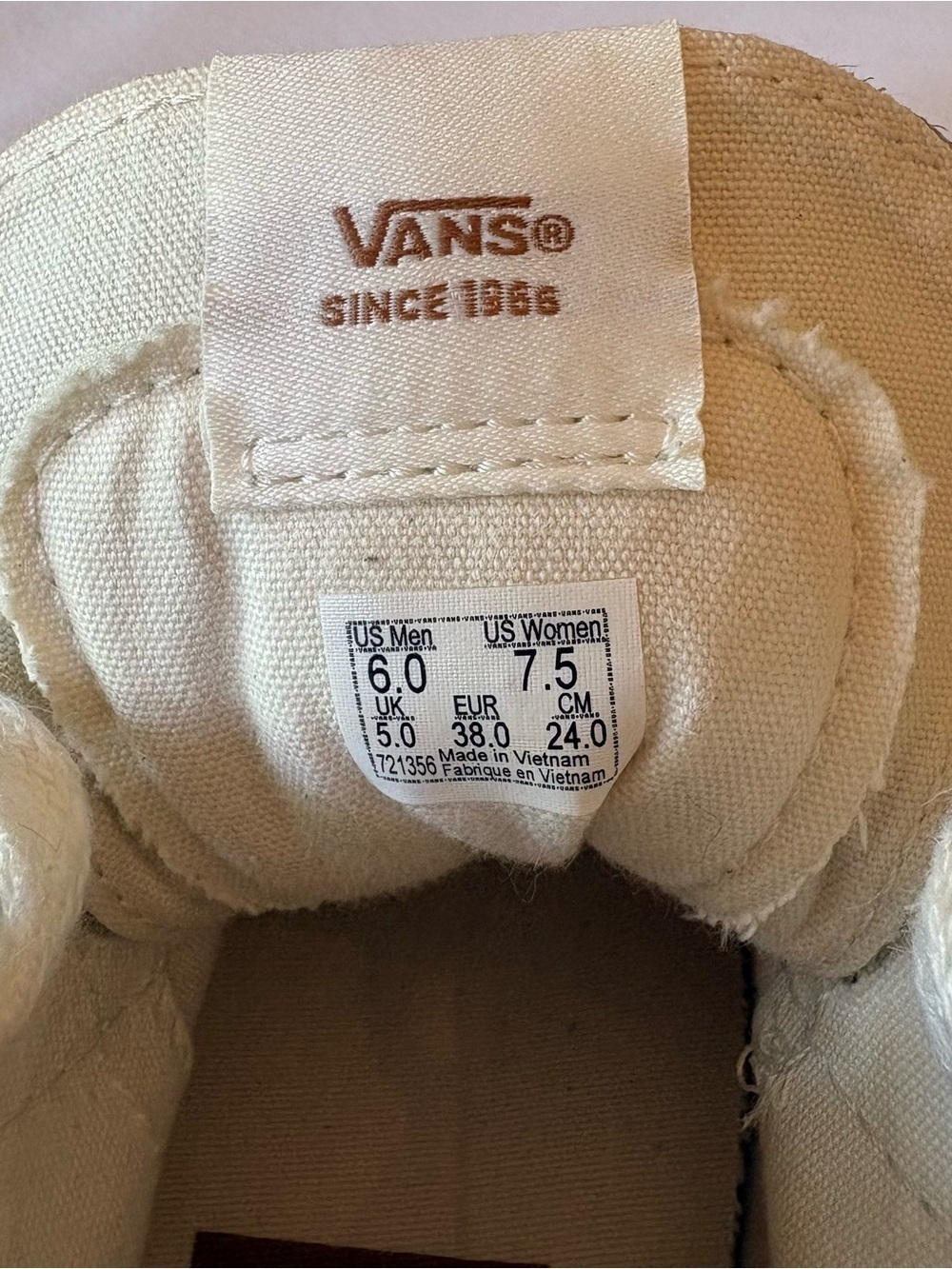 Vans High-Top Sneakers in Olive Green and Cream WOMEN US 7.5. (MEN US 6.0) - Picture 8 of 9